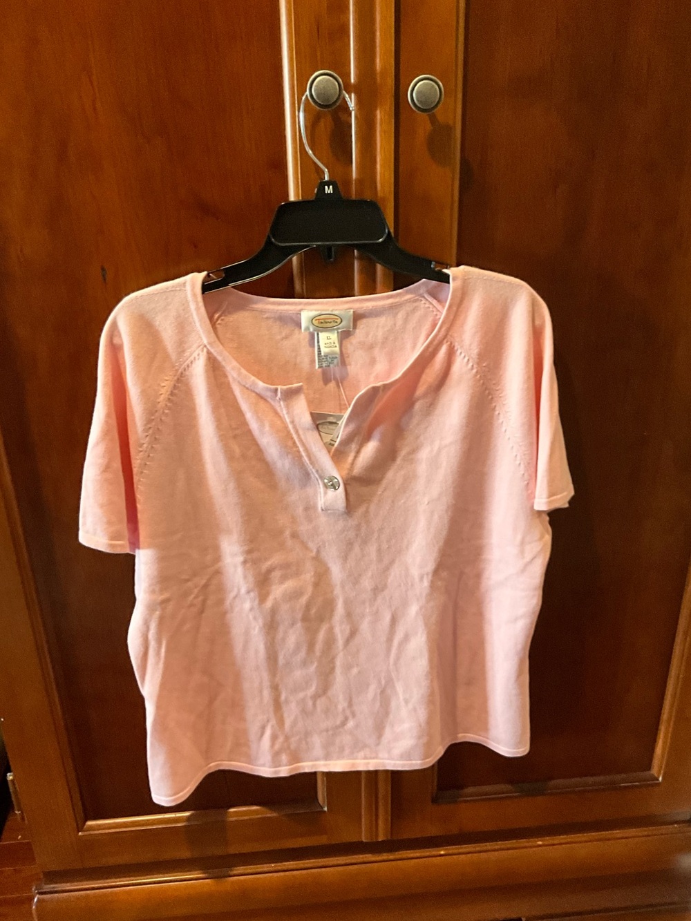 NWT Talbots Light Pink Women's Short-Sleeve Henley Top Size Xlarge